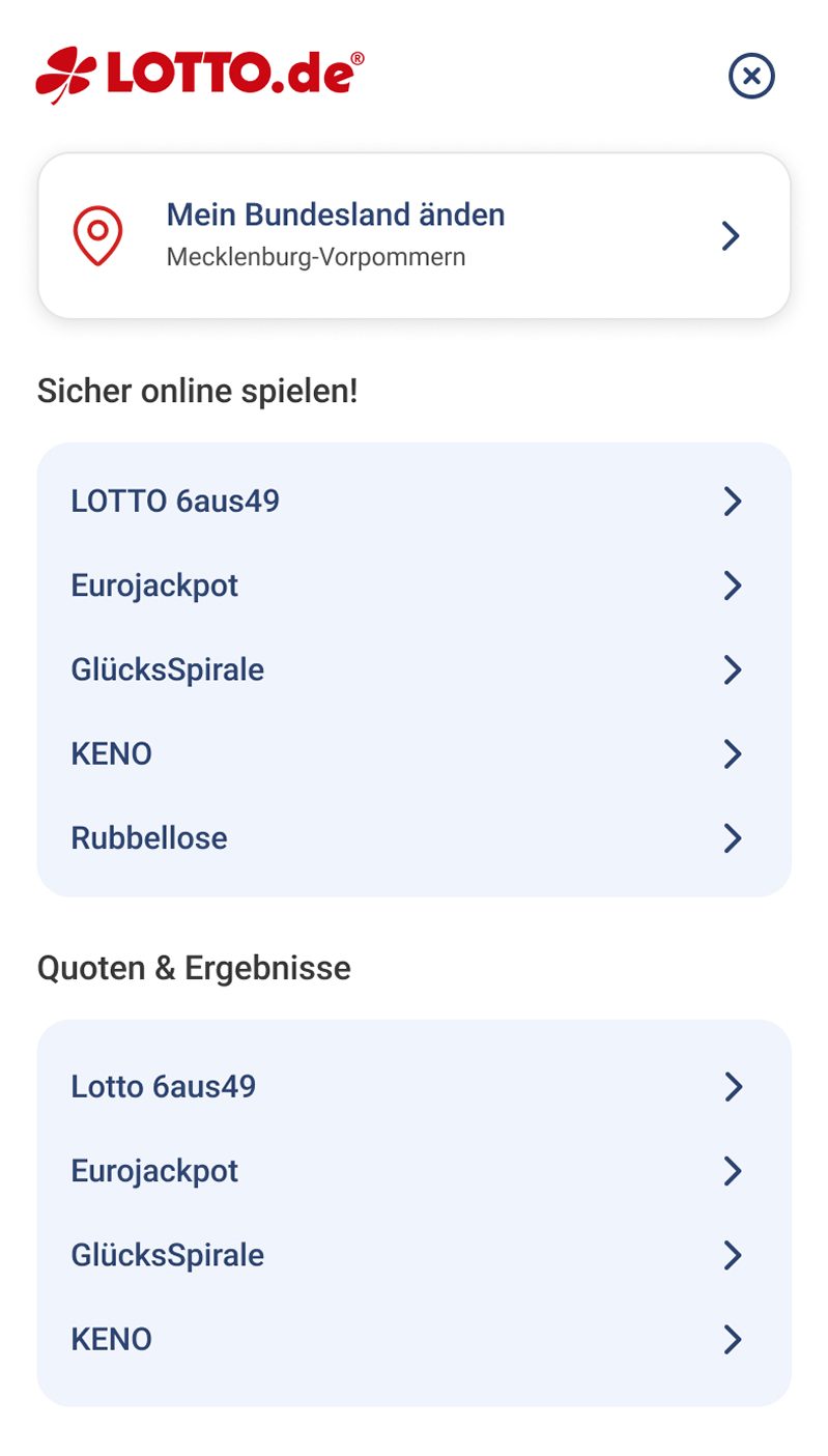 LOTTO App Menü