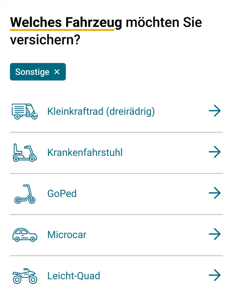 VHV Fahrzeug auswählen